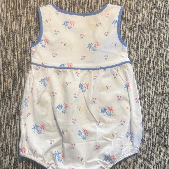 Stitchy Fish Yellow Lab Dog Flag Firework Romper 6M - Picture 5 of 5